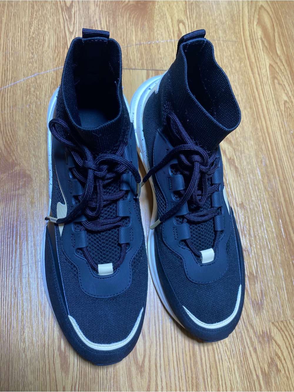 Men's Black High-Top Athletic Sneakers with Cream Accents